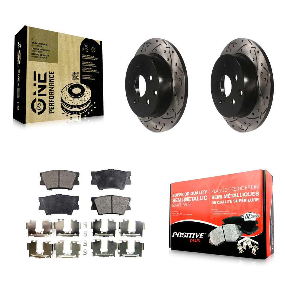 Rear Coated Drilled Slotted Disc Brake Rotors And Semi-Metallic Pads Kit For Toyota RAV4 Lexus HS250h KDF-100486