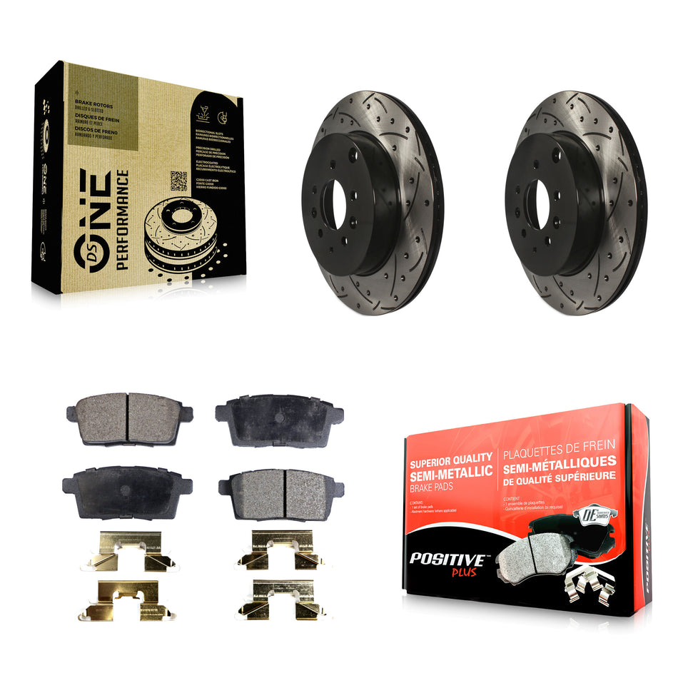 Rear Coated Drilled Slotted Disc Brake Rotors And Semi-Metallic Pads Kit For 2007-2015 Mazda CX-9 KDF-100491