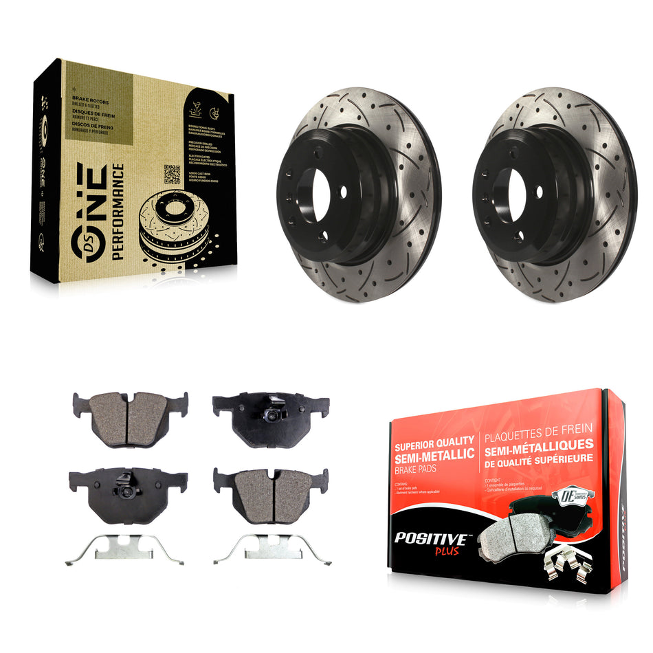 Rear Coated Drilled Slotted Disc Brake Rotors And Semi-Metallic Pads Kit For BMW X5 X6 KDF-100493