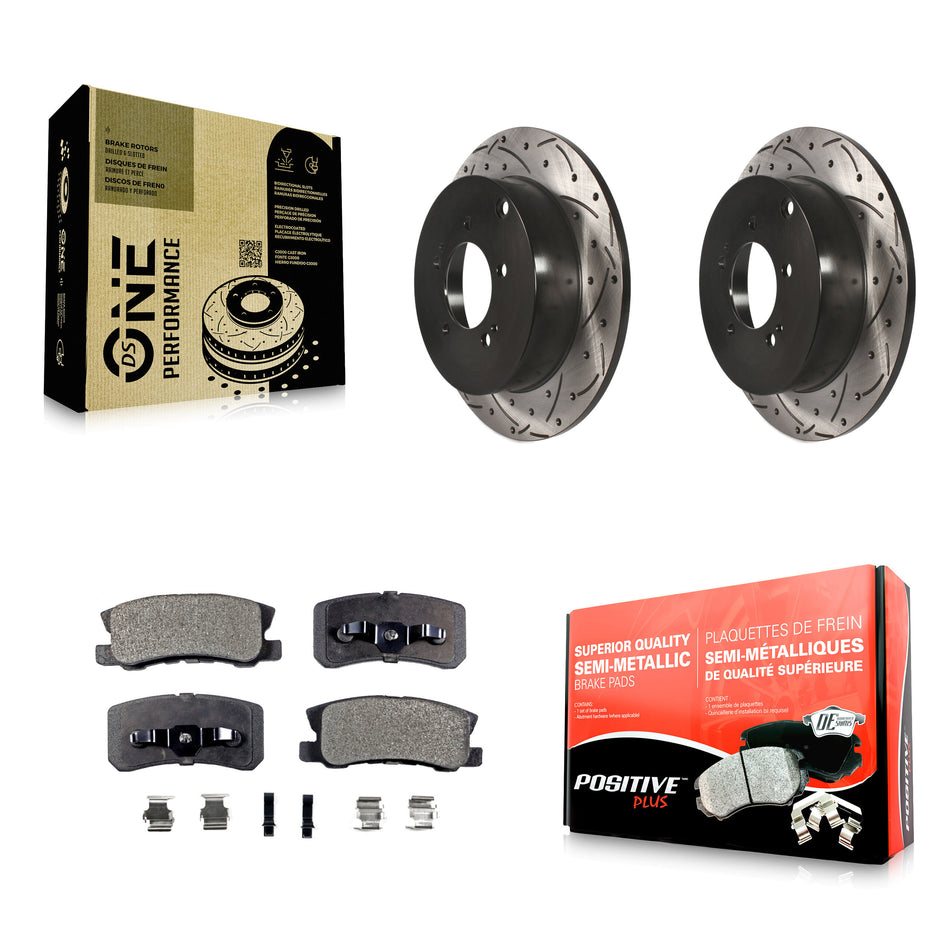 Rear Coated Drilled Slotted Disc Brake Rotors And Semi-Metallic Pads Kit For Mitsubishi Lancer Outlander KDF-100496