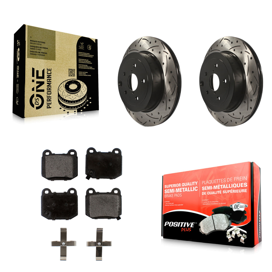 Rear Coated Drilled Slotted Disc Brake Rotors And Semi-Metallic Pads Kit For Subaru Impreza WRX STI KDF-100501