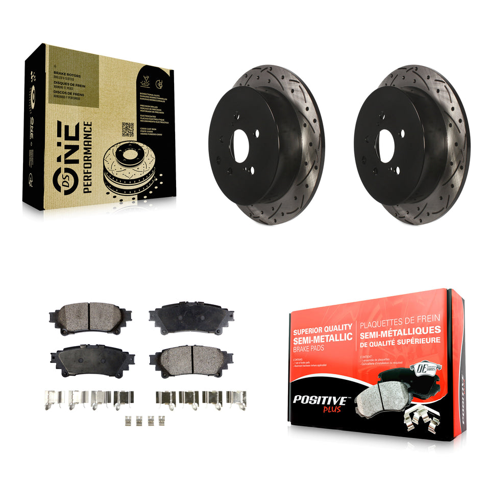 Rear Coated Drilled Slotted Disc Brake Rotors And Semi-Metallic Pads Kit For Toyota Highlander Sienna Lexus RX350 RX450h KDF-100505