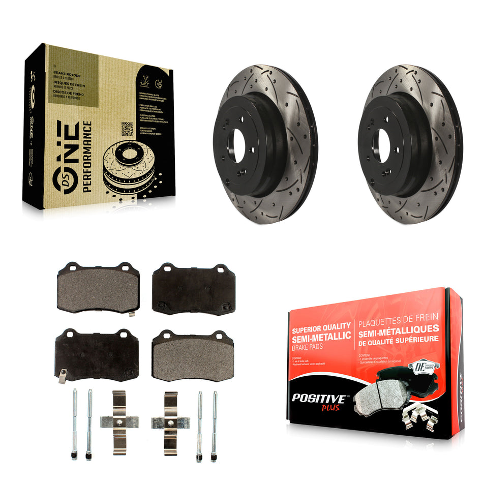 Rear Coated Drilled Slotted Disc Brake Rotors And Semi-Metallic Pads Kit For Hyundai Genesis Coupe KDF-100506
