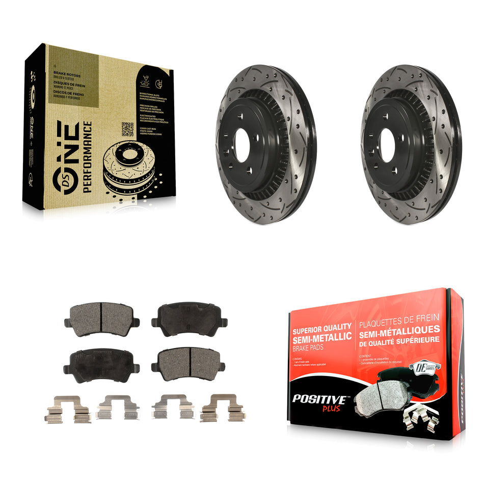 Rear Coated Drilled Slotted Disc Brake Rotors And Semi-Metallic Pads Kit For 2010-2017 Volvo XC60 KDF-100508