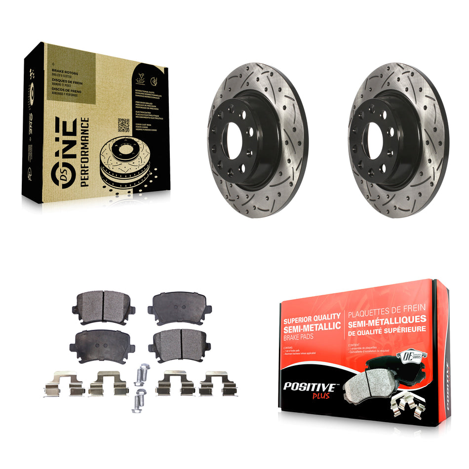 Rear Coated Drilled Slotted Disc Brake Rotors And Semi-Metallic Pads Kit For Volkswagen Tiguan CC Jetta Audi Passat GTI A3 Eos Q3 Limited Quattro KDF-100510