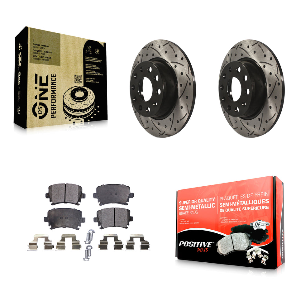 Rear Coated Drilled Slotted Disc Brake Rotors And Semi-Metallic Pads Kit For Volkswagen GTI KDF-100511