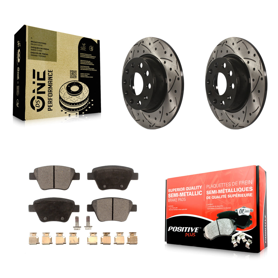 Rear Coated Drilled Slotted Disc Brake Rotors And Semi-Metallic Pads Kit For Volkswagen Jetta Passat Beetle Golf GTI Eos Audi A3 Quattro KDF-100512