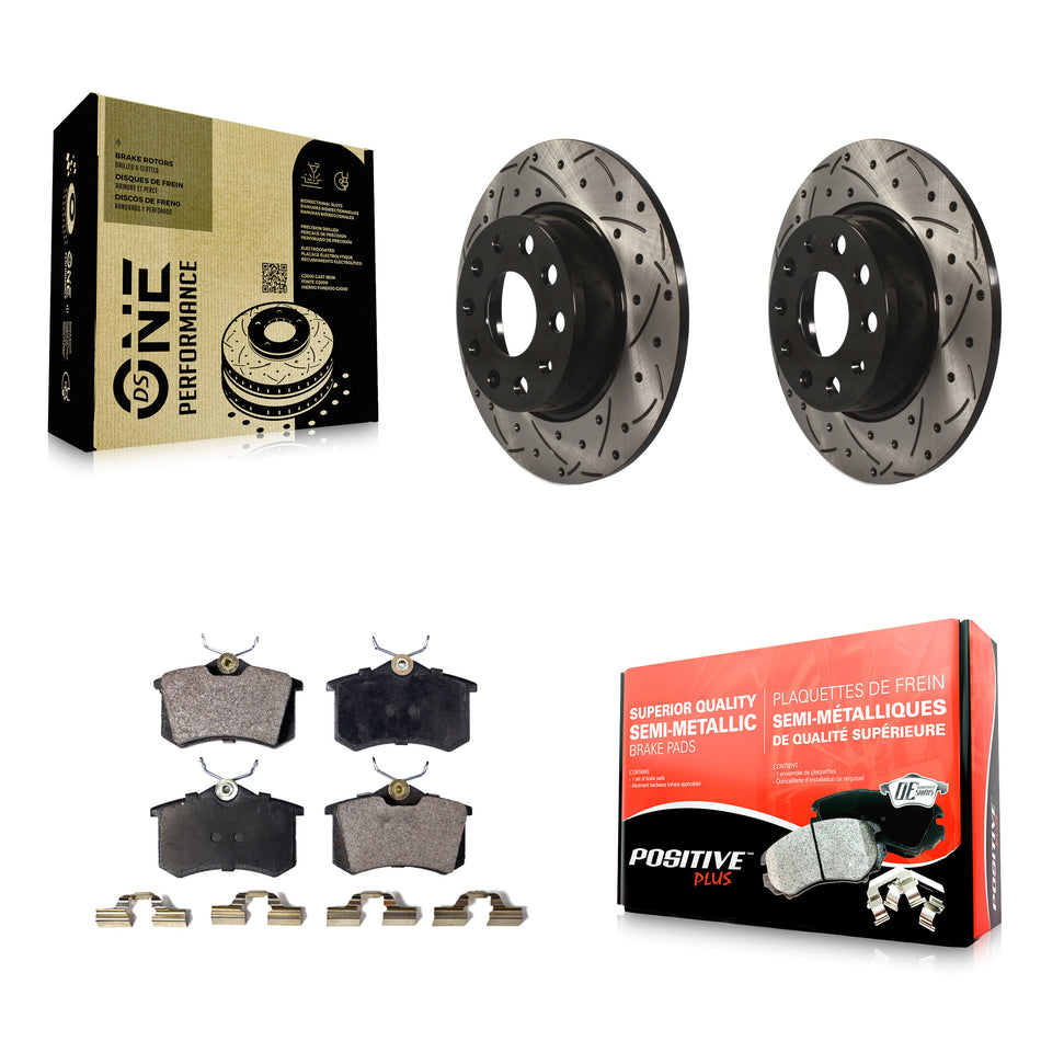 Rear Coated Drilled Slotted Disc Brake Rotors And Semi-Metallic Pads Kit For Volkswagen Beetle Golf With 272mm Diameter Rotor KDF-100513