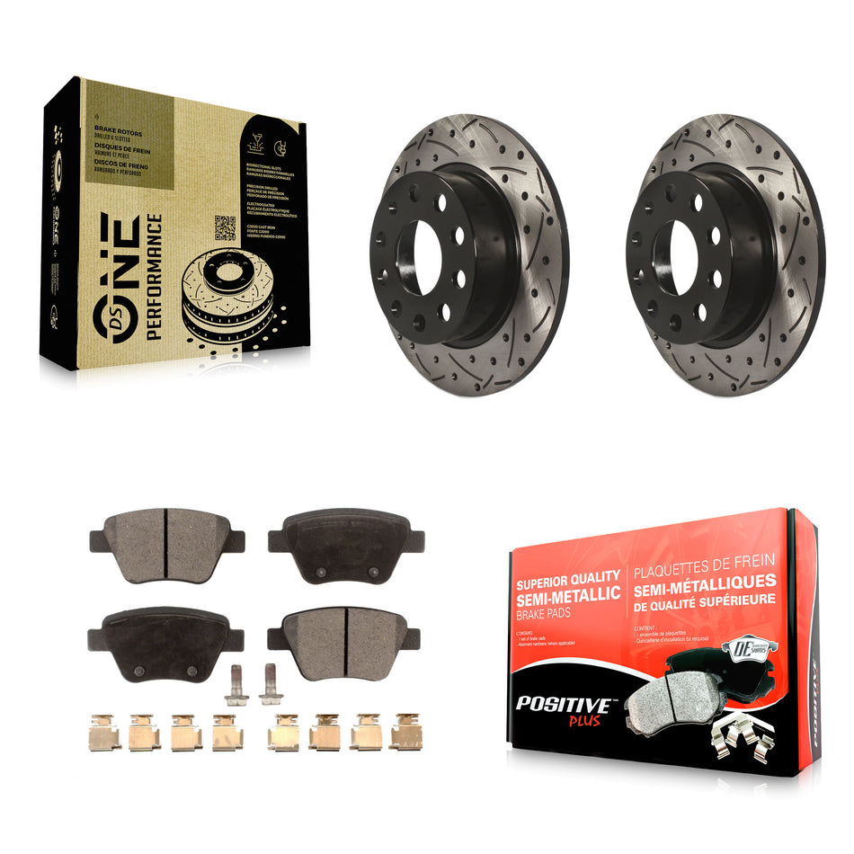 Rear Coated Drilled Slotted Disc Brake Rotors And Semi-Metallic Pads Kit For Volkswagen Beetle GTI Eos With 253mm Diameter Rotor KDF-100514