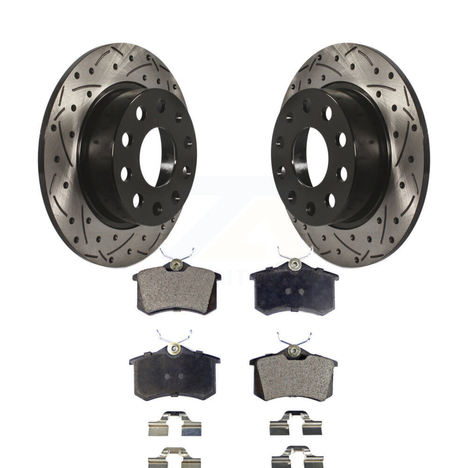 Rear Coated Drilled Slotted Disc Brake Rotors And Semi-Metallic Pads Kit For 2011 Volkswagen Jetta With 253mm Diameter Rotor KDF-100515