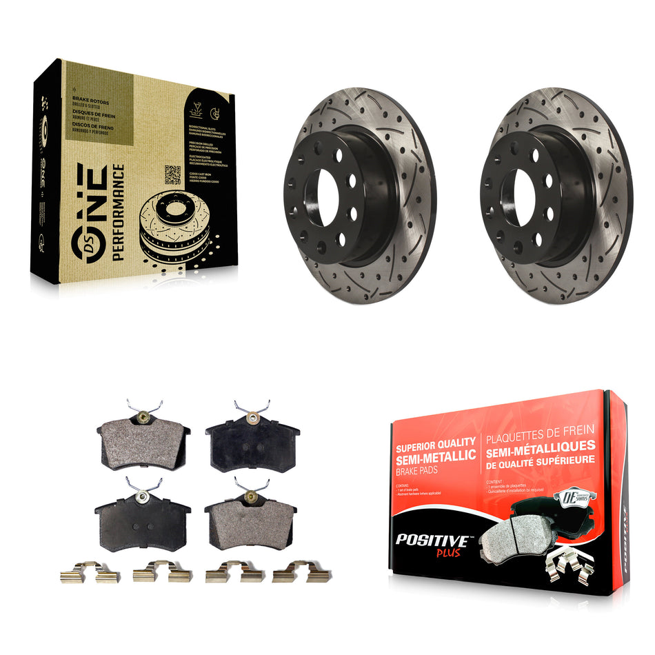 Rear Coated Drilled Slotted Disc Brake Rotors And Semi-Metallic Pads Kit For Volkswagen Jetta Beetle Golf SportWagen KDF-100516