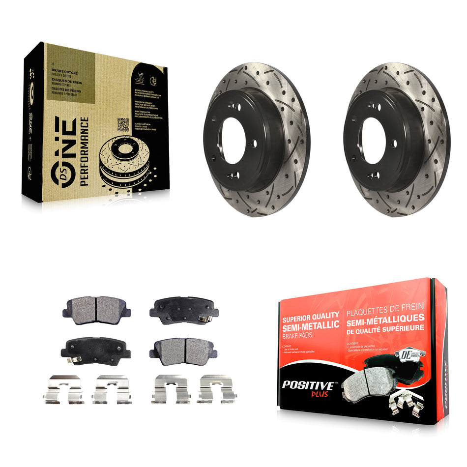 Rear Coated Drilled Slotted Disc Brake Rotors And Semi-Metallic Pads Kit For Hyundai Elantra Kia Soul Forte Veloster GT Forte5 Coupe Koup KDF-100523