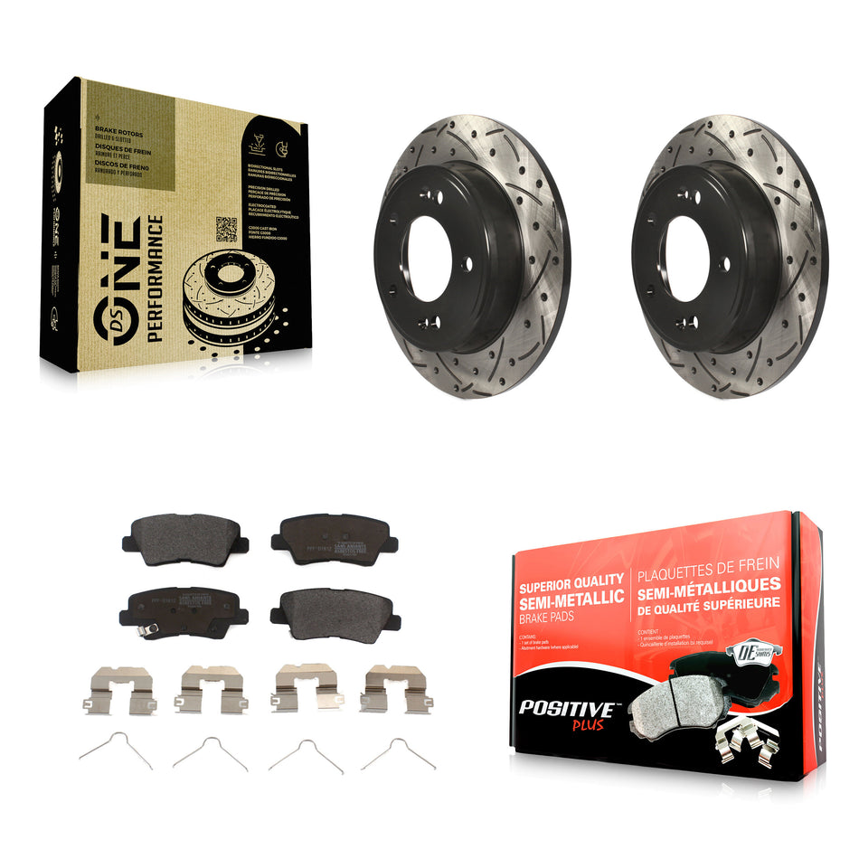 Rear Coated Drilled Slotted Disc Brake Rotors And Semi-Metallic Pads Kit For Hyundai Elantra Kia Soul Venue KDF-100524