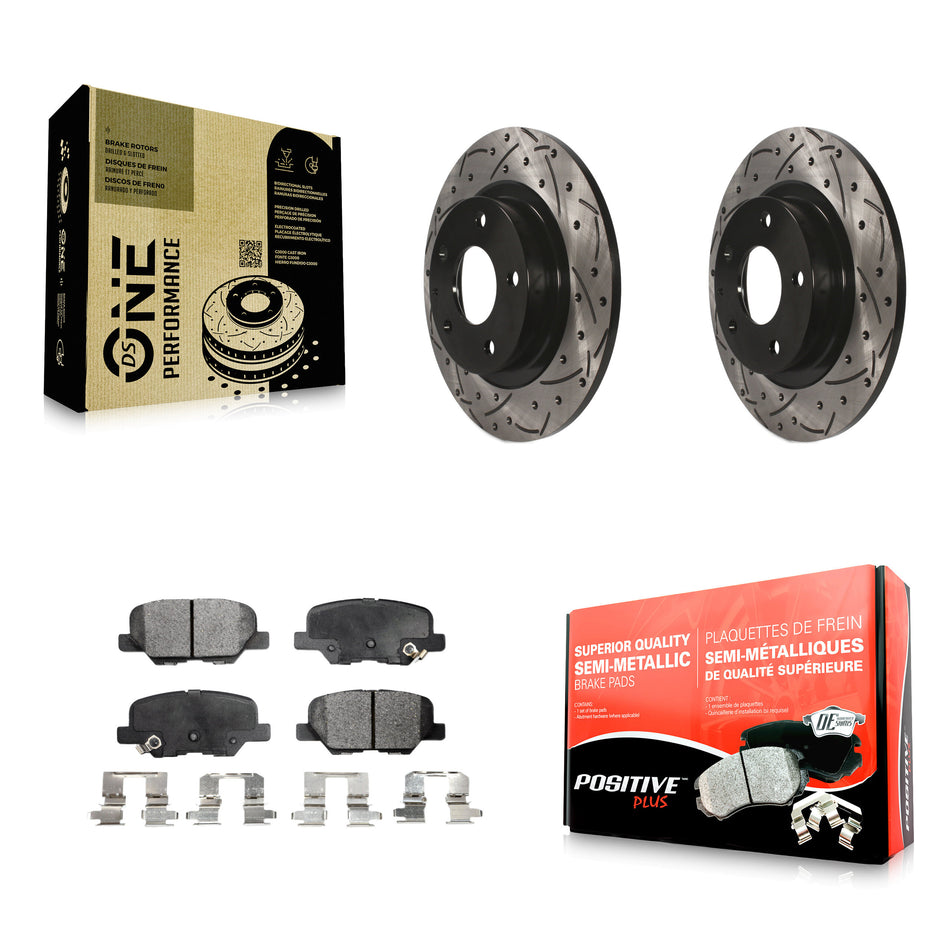 Rear Coated Drilled Slotted Disc Brake Rotors And Semi-Metallic Pads Kit For 2014-2015 Mazda 6 KDF-100530