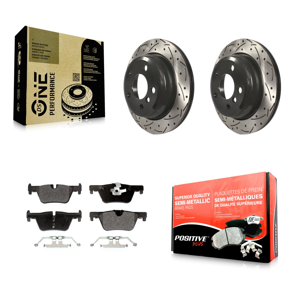 Rear Coated Drilled Slotted Disc Brake Rotors And Semi-Metallic Pads Kit For BMW 328i xDrive 320i 330i 428i 430i Gran Coupe GT 328d KDF-100537