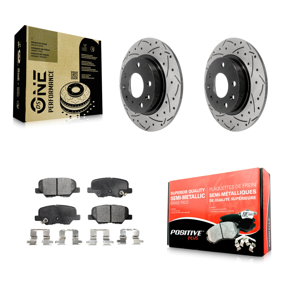 Rear Coated Drilled Slotted Disc Brake Rotors And Semi-Metallic Pads Kit For Mazda 3 Sport KDF-100538