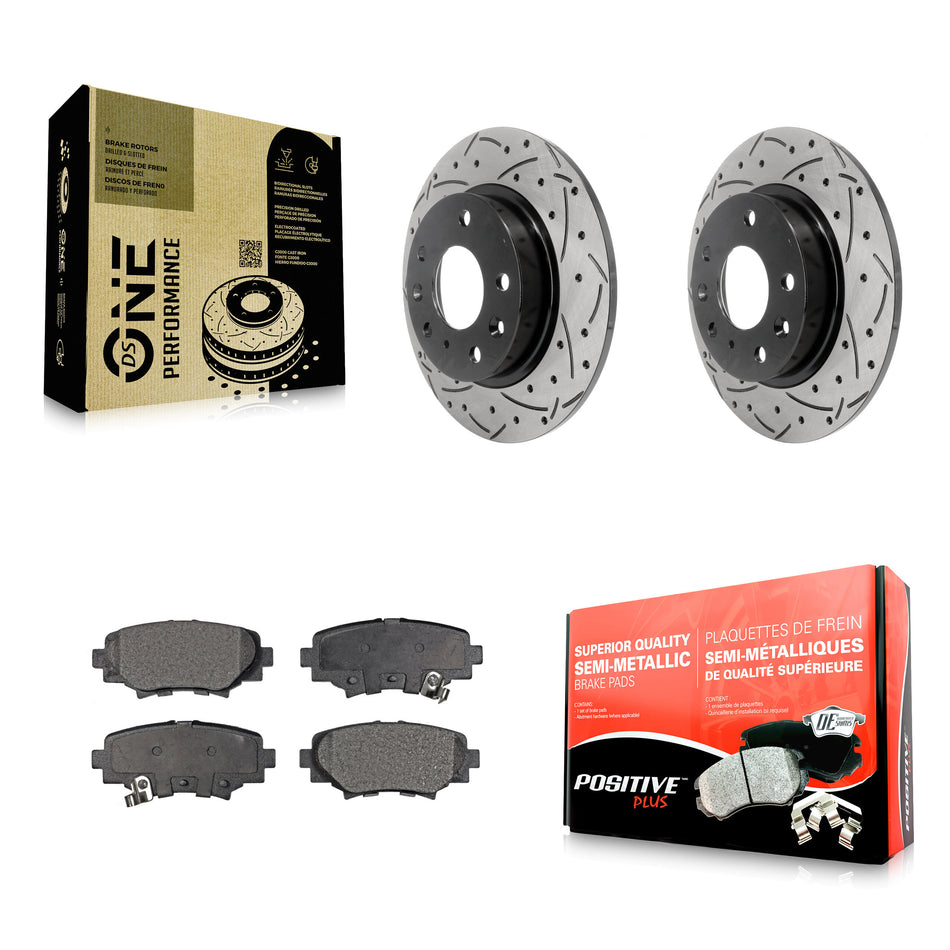 Rear Coated Drilled Slotted Disc Brake Rotors And Semi-Metallic Pads Kit For Mazda 3 Sport KDF-100539