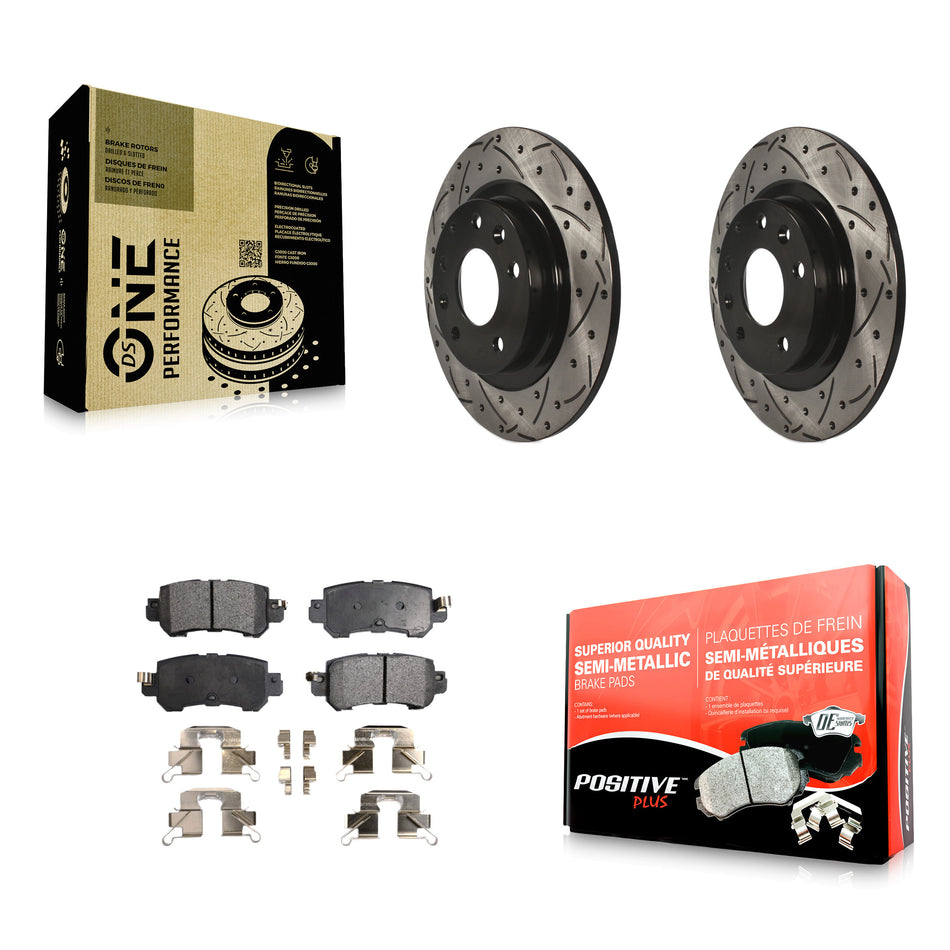 Rear Coated Drilled Slotted Disc Brake Rotors And Semi-Metallic Pads Kit For 2016-2018 Mazda CX-3 KDF-100541