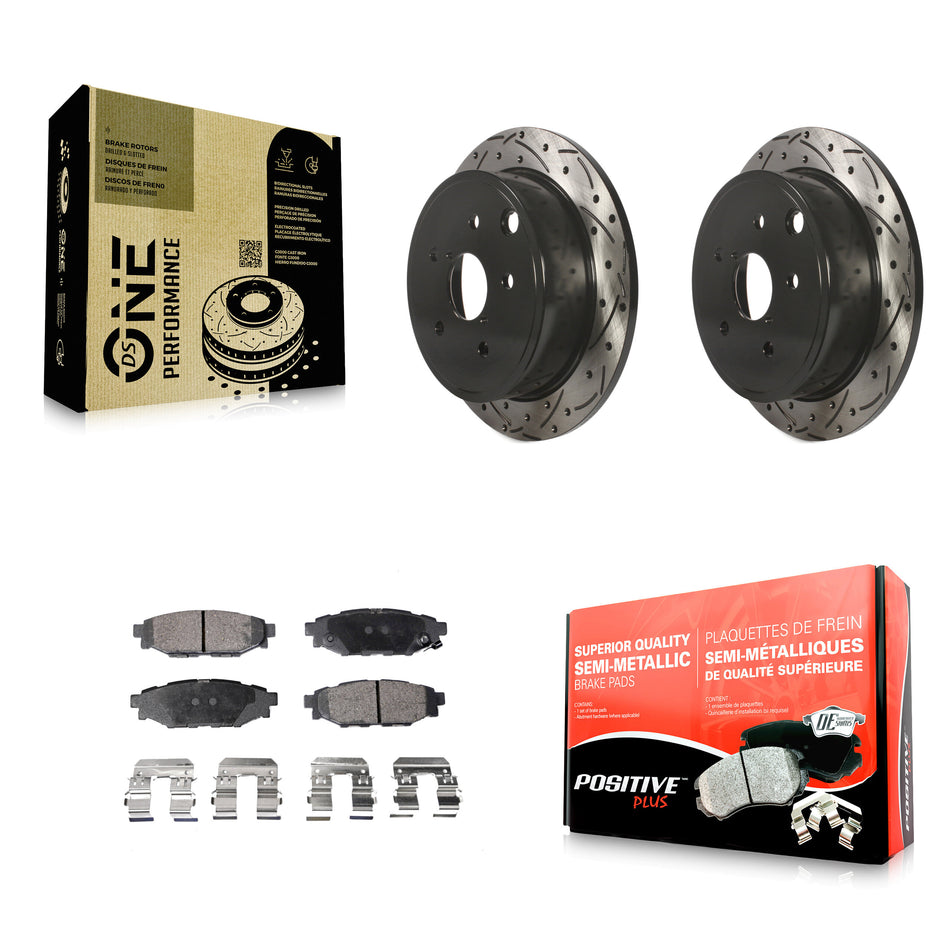 Rear Coated Drilled Slotted Disc Brake Rotors And Semi-Metallic Pads Kit For Subaru WRX KDF-100542
