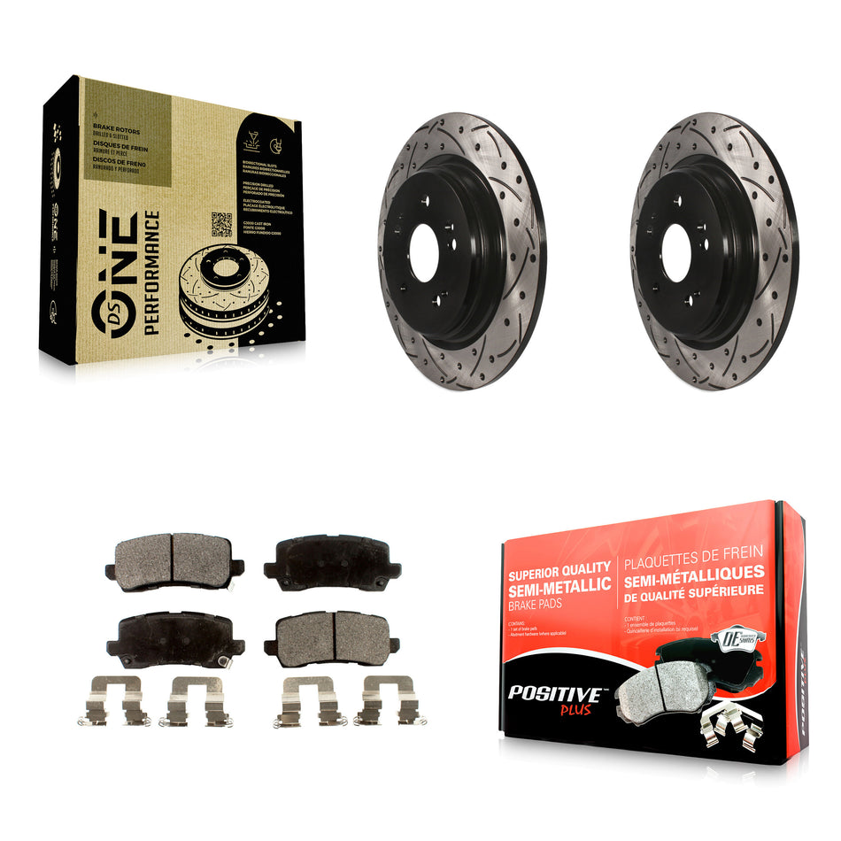 Rear Coated Drilled Slotted Disc Brake Rotors And Semi-Metallic Pads Kit For 2015-2020 Acura TLX KDF-100543