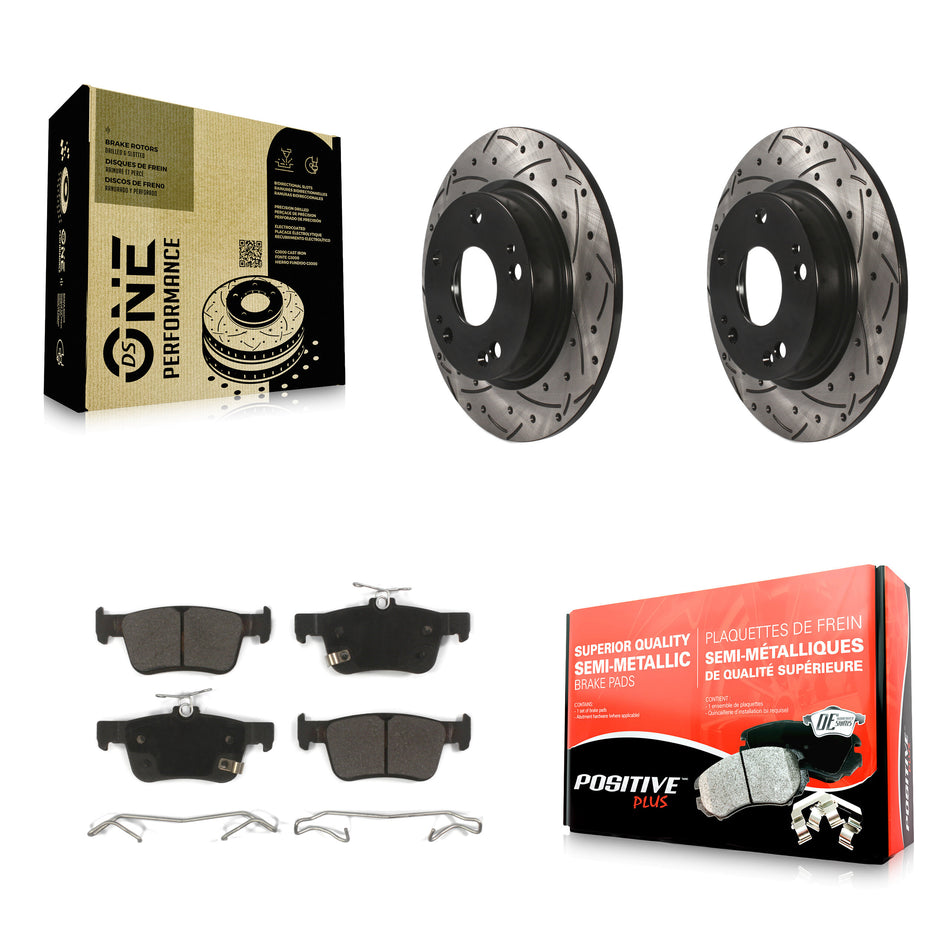 Rear Coated Drilled Slotted Disc Brake Rotors And Semi-Metallic Pads Kit For Honda Civic KDF-100545