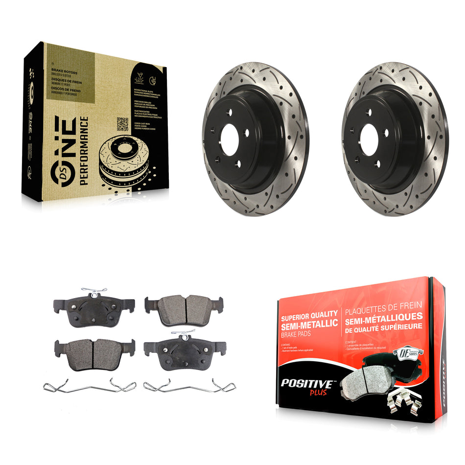 Rear Coated Drilled Slotted Disc Brake Rotors And Semi-Metallic Pads Kit For Ford Edge Fusion Lincoln MKX MKZ Nautilus Continental Police Responder Hybrid SSV Plug-In KDF-100546