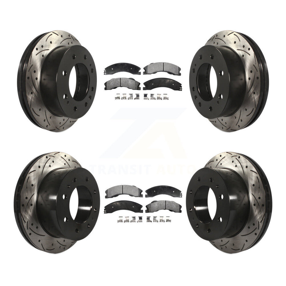 Front Rear Coated Drilled Slotted Disc Brake Rotors And Semi-Metallic Pads Kit For Chevrolet Silverado 2500 HD GMC Sierra 3500 Suburban KDF-100547