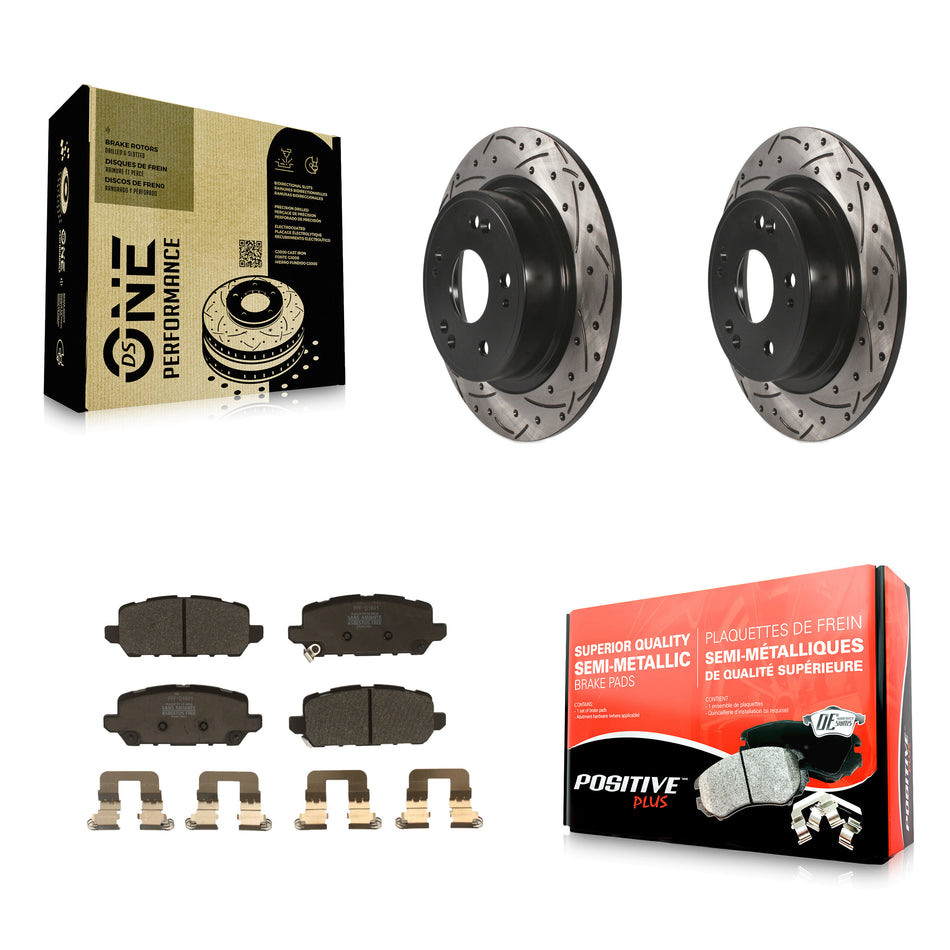 Rear Coated Drilled Slotted Disc Brake Rotors And Semi-Metallic Pads Kit For 2016-2022 Honda HR-V KDF-100553