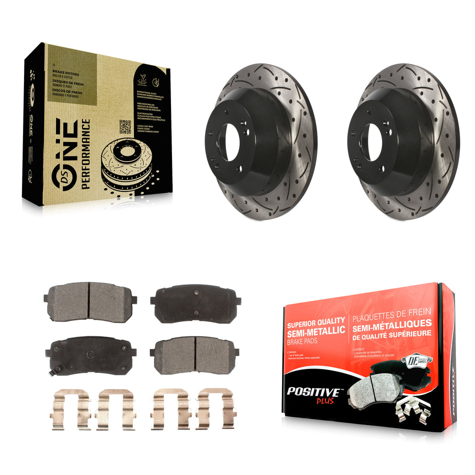 Rear Coated Drilled Slotted Disc Brake Rotors And Semi-Metallic Pads Kit For 2015-2019 Kia Sedona KDF-100555