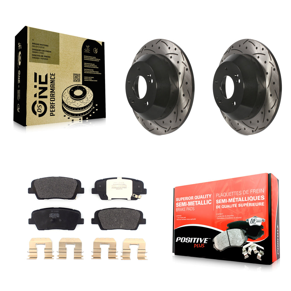 Rear Coated Drilled Slotted Disc Brake Rotors And Semi-Metallic Pads Kit For Kia Sorento Hyundai Santa Fe Sport XL KDF-100556