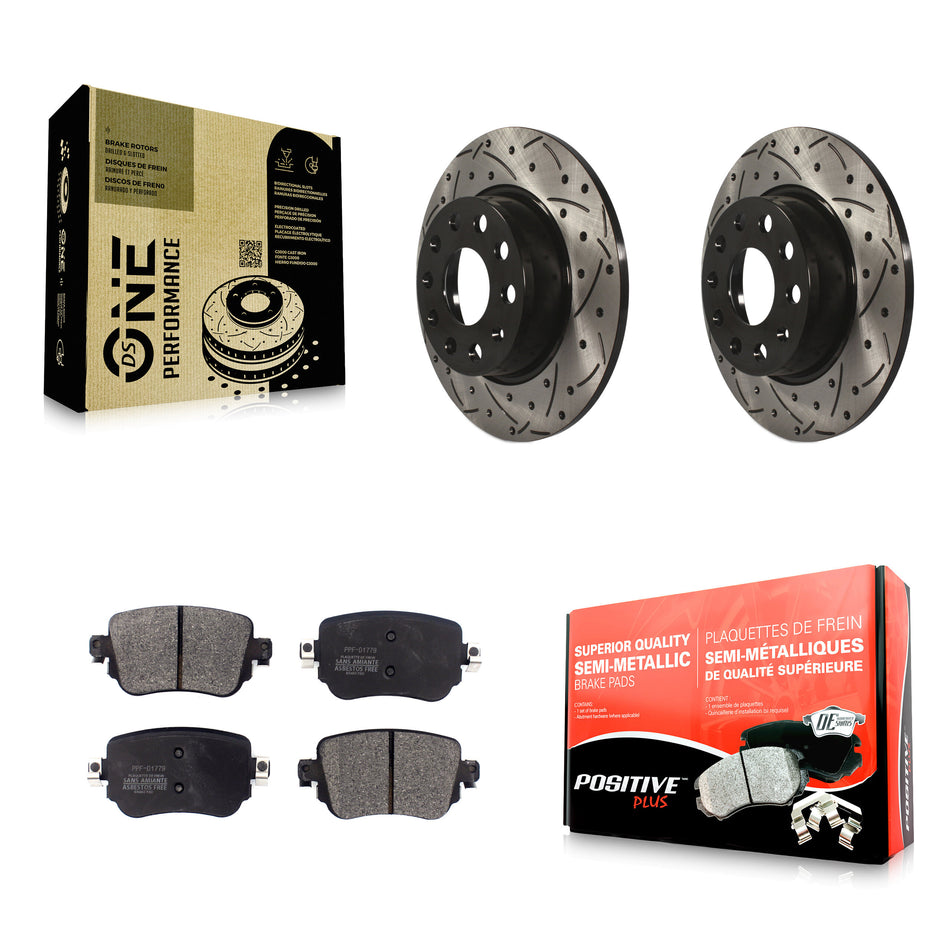 Rear Coated Drilled Slotted Disc Brake Rotors And Semi-Metallic Pads Kit For Volkswagen Passat GTI Golf SportWagen Alltrack KDF-100558