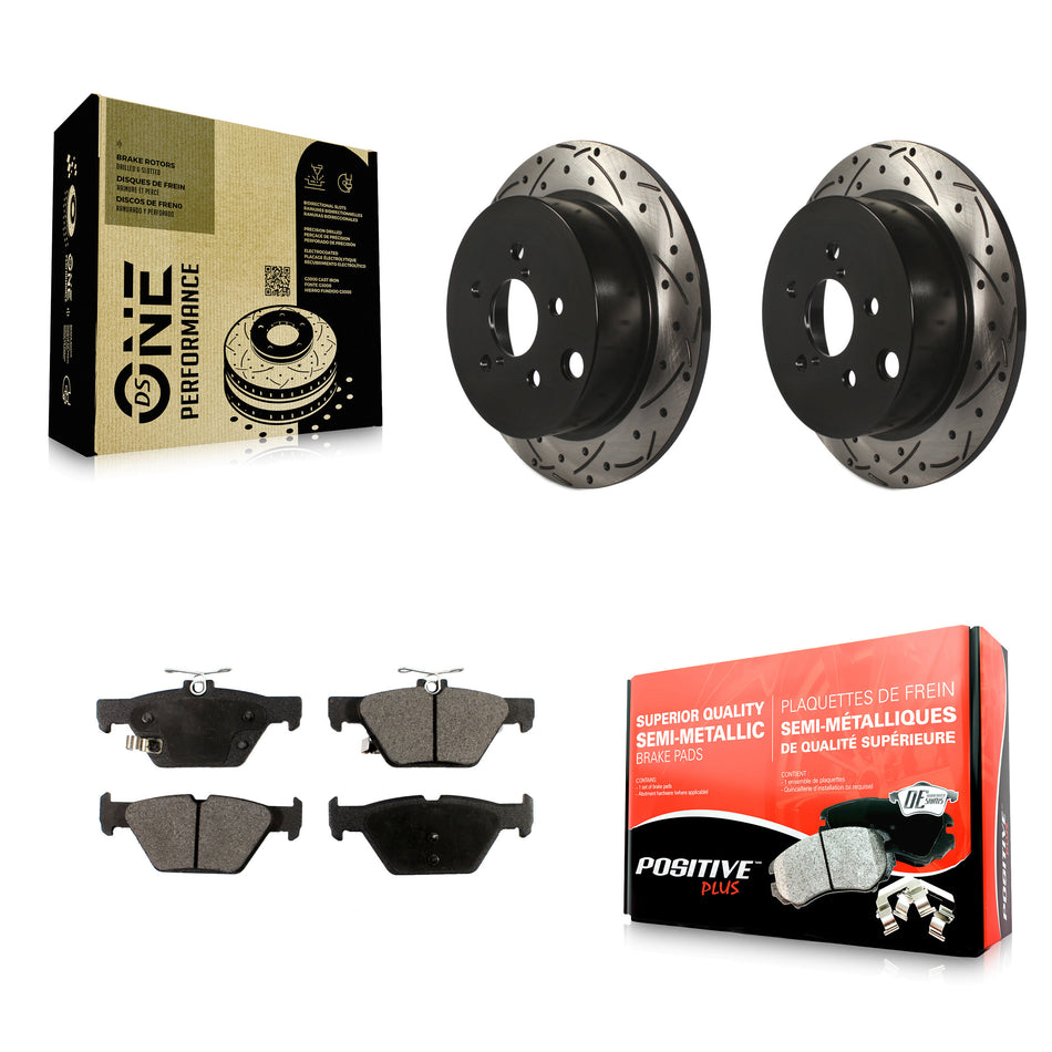 Rear Coated Drilled Slotted Disc Brake Rotors And Semi-Metallic Pads Kit For Subaru Crosstrek KDF-100560