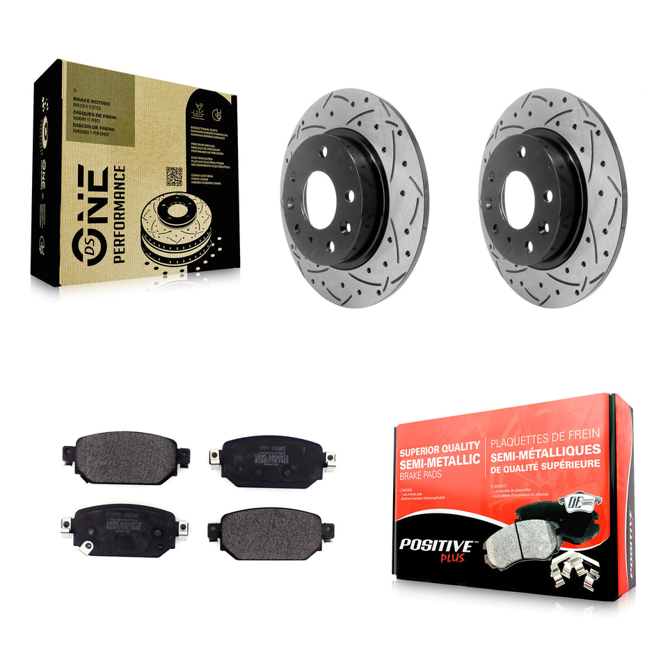 Rear Coated Drilled Slotted Disc Brake Rotors And Semi-Metallic Pads Kit For Mazda 3 CX-3 Sport KDF-100562