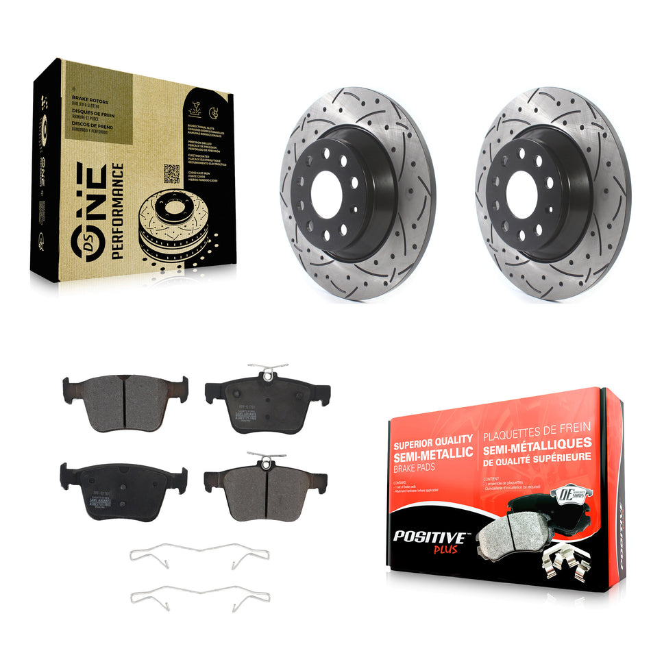 Rear Coated Drilled Slotted Disc Brake Rotors And Semi-Metallic Pads Kit For Volkswagen Tiguan Jetta Audi TT Quattro KDF-100564