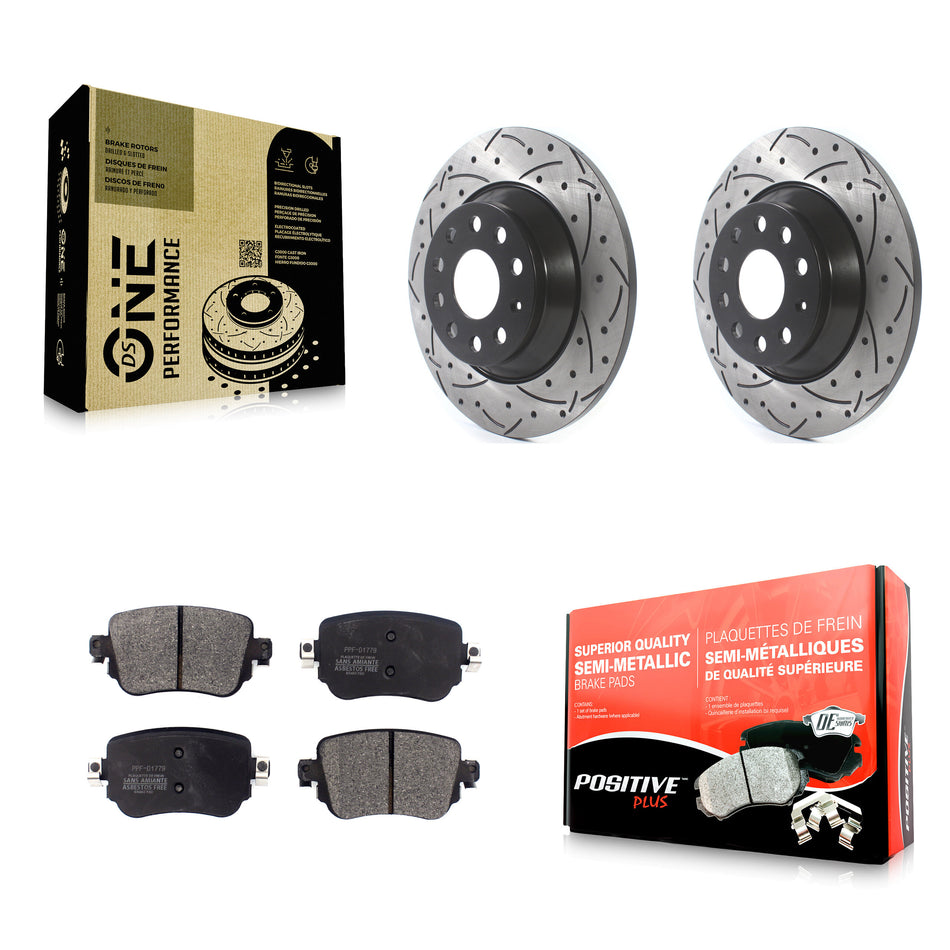 Rear Coated Drilled Slotted Disc Brake Rotors And Semi-Metallic Pads Kit For 2016-2018 Audi Q3 Quattro KDF-100565