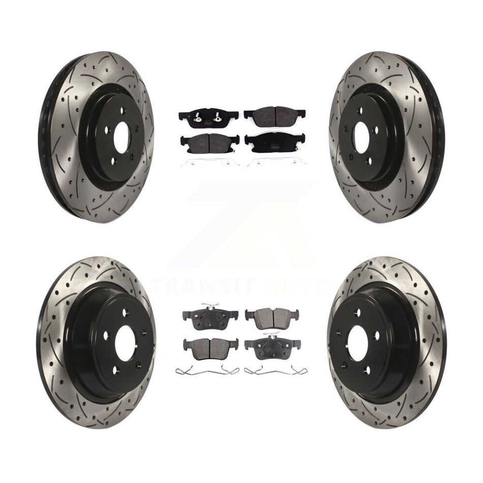 Front Rear Coated Drilled Slotted Disc Brake Rotors And Semi-Metallic Pads Kit For Ford Fusion Lincoln MKZ Continental KDF-100568