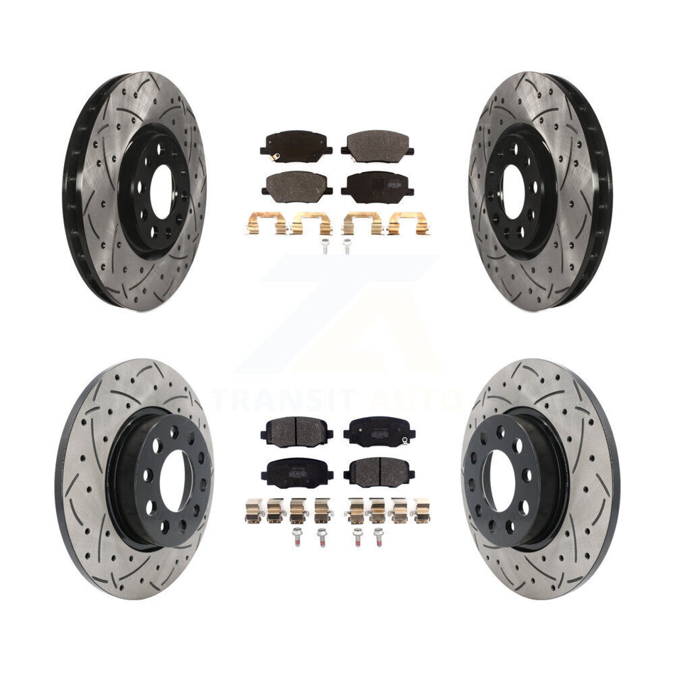 Front Rear Coated Drilled Slotted Disc Brake Rotors And Semi-Metallic Pads Kit For Jeep Renegade Fiat 500X KDF-100569