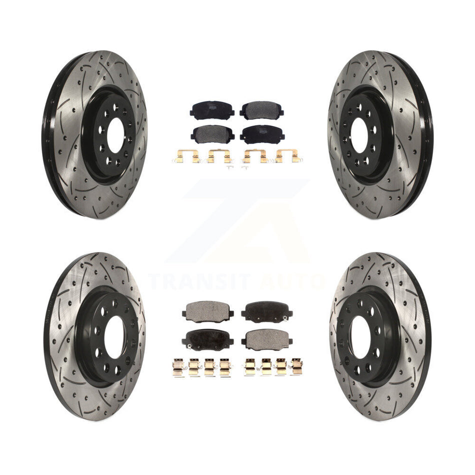 Front Rear Coated Drilled Slotted Disc Brake Rotors And Semi-Metallic Pads Kit For Jeep Cherokee Chrysler 200 KDF-100570