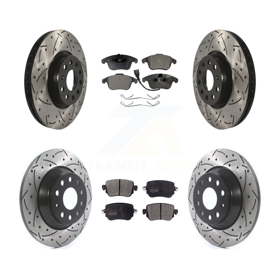 Front Rear Coated Drilled Slotted Disc Brake Rotors And Semi-Metallic Pads Kit For 2016-2018 Audi Q3 Quattro KDF-100573