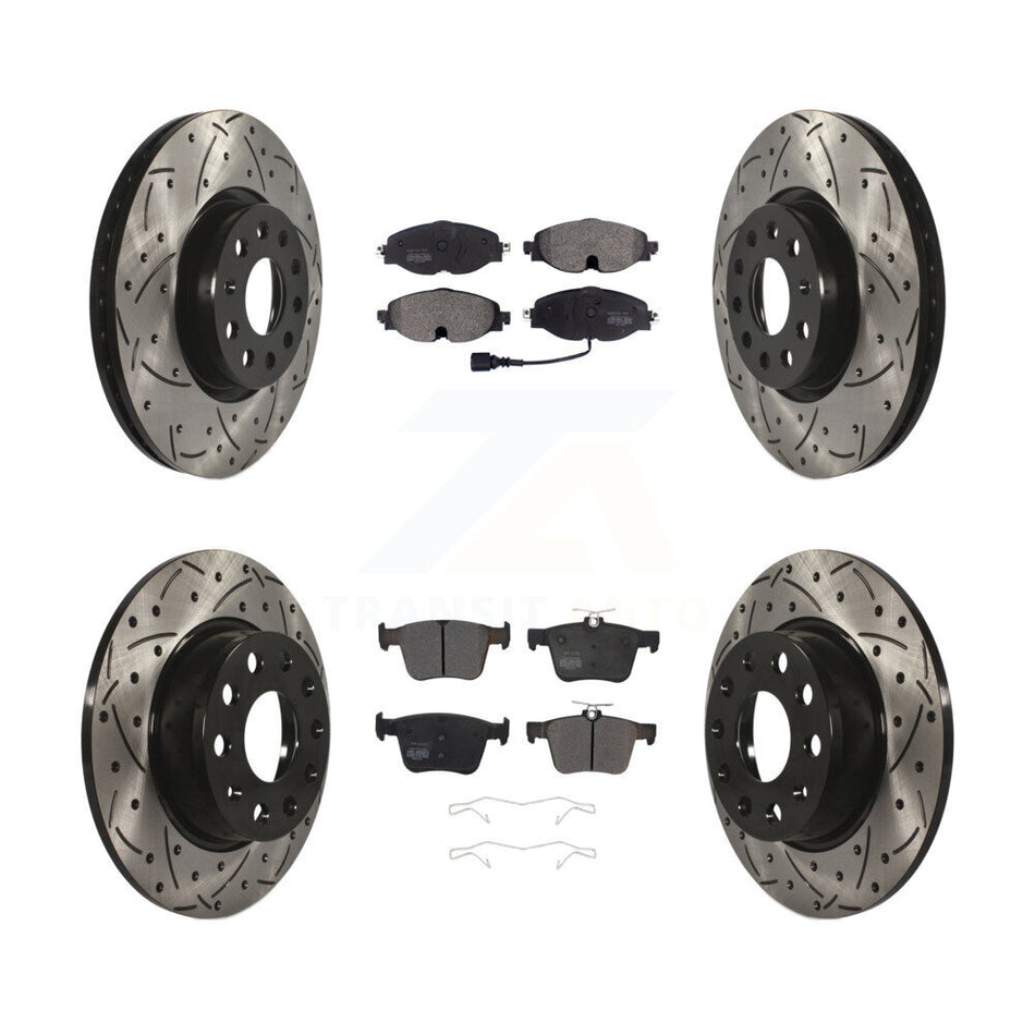 Front Rear Coated Drilled Slotted Disc Brake Rotors And Semi-Metallic Pads Kit For Audi A3 Quattro Sportback e-tron KDF-100575