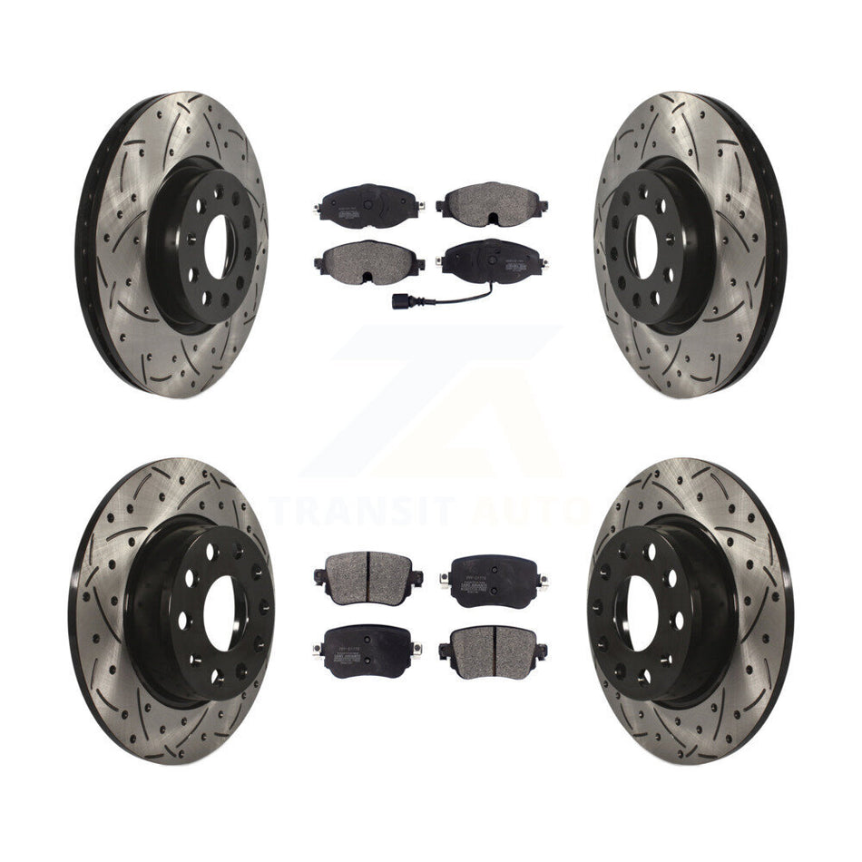Front Rear Coated Drilled Slotted Disc Brake Rotors And Semi-Metallic Pads Kit For Volkswagen GTI Golf Alltrack Passat KDF-100576
