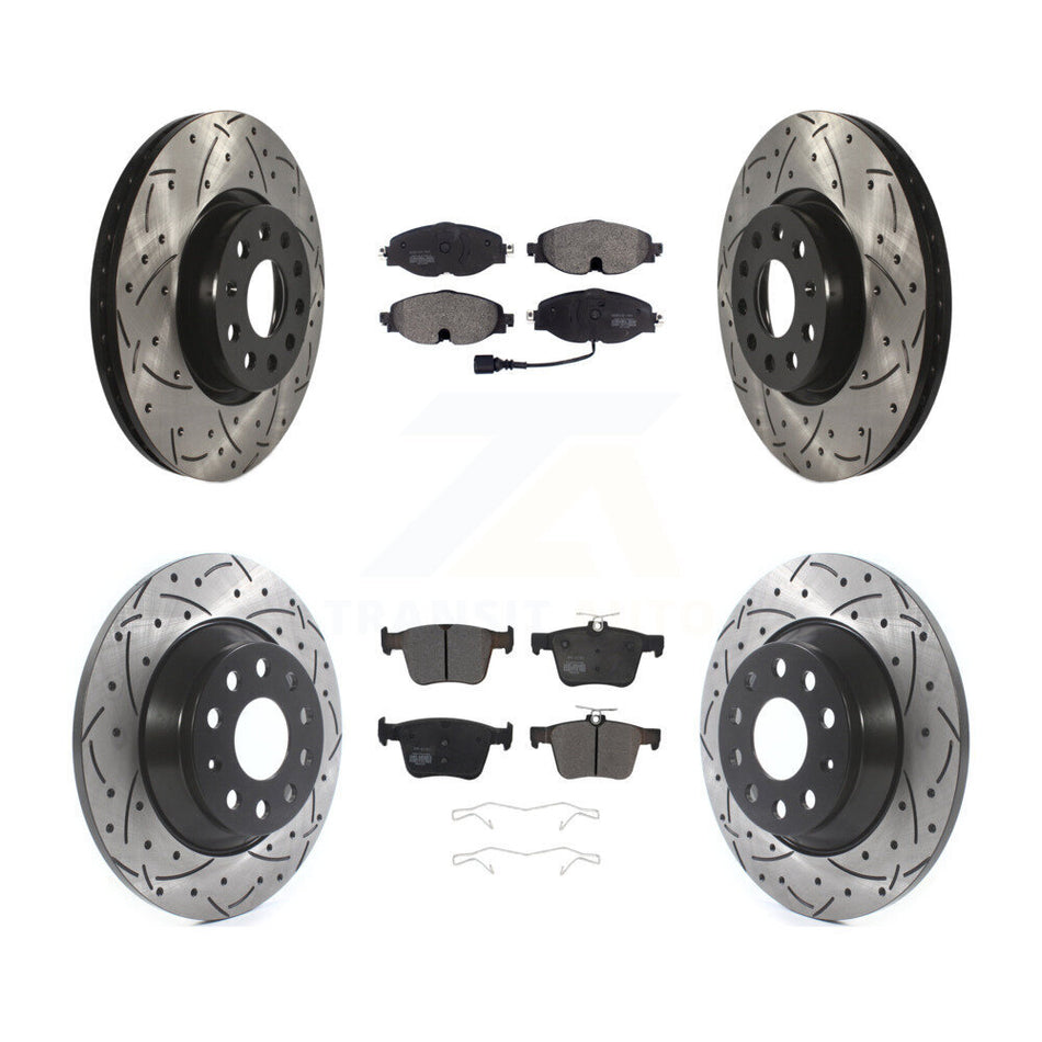 Front Rear Coated Drilled Slotted Disc Brake Rotors And Semi-Metallic Pads Kit For Audi TT Quattro KDF-100577