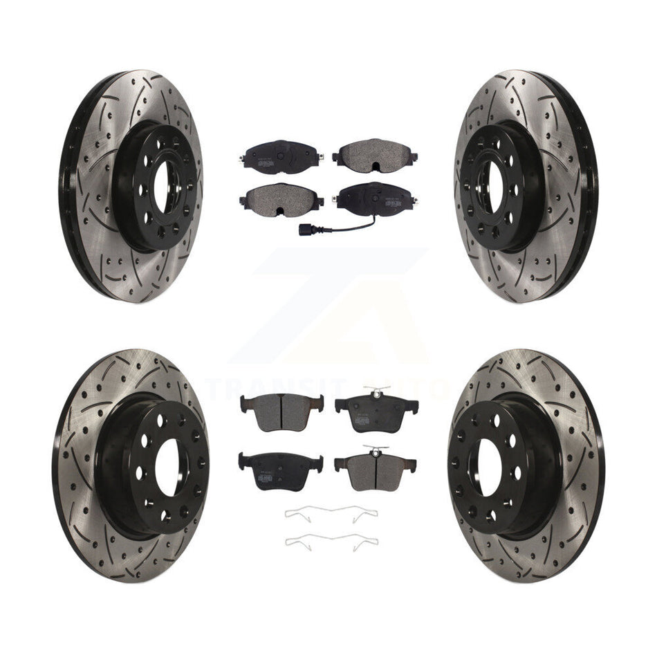 Front Rear Coated Drilled Slotted Disc Brake Rotors And Semi-Metallic Pads Kit For Audi A3 Quattro Volkswagen e-Golf KDF-100578