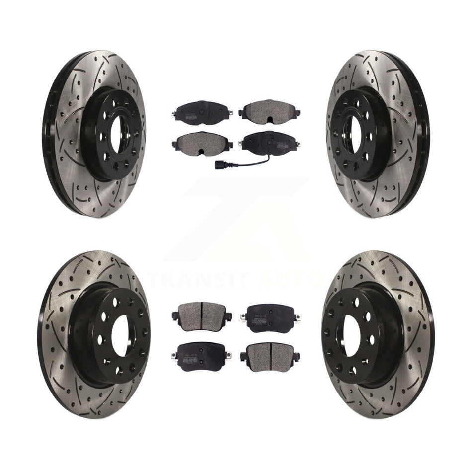 Front Rear Coated Drilled Slotted Disc Brake Rotors And Semi-Metallic Pads Kit For Volkswagen Golf SportWagen KDF-100579