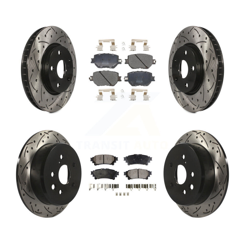 Front Rear Coated Drilled Slotted Disc Brake Rotors And Semi-Metallic Pads Kit For Lexus IS250 KDF-100582