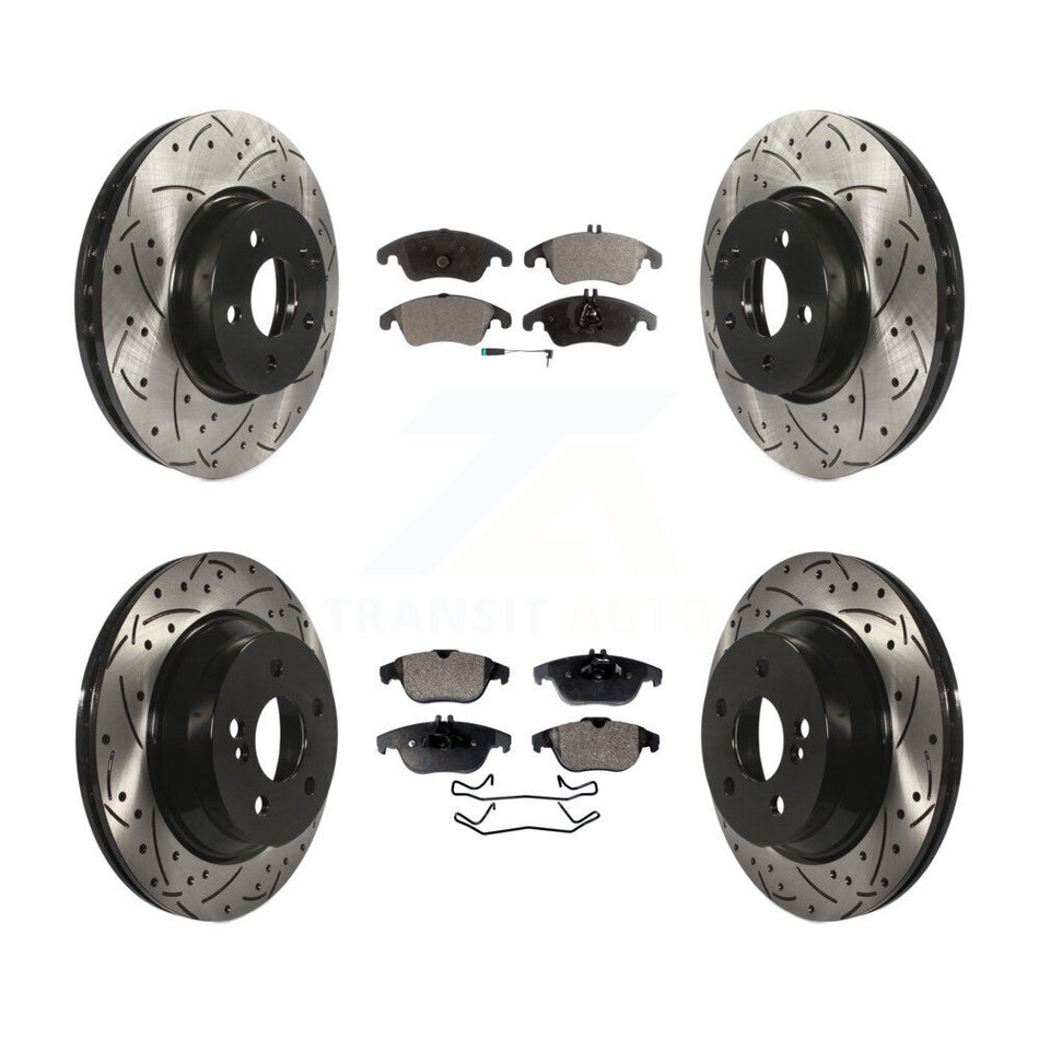 Front Rear Coated Drilled Slotted Disc Brake Rotors And Semi-Metallic Pads Kit For 2014 Mercedes-Benz E350 Convertible Coupe With 322mm Diameter Rotor KDF-100583