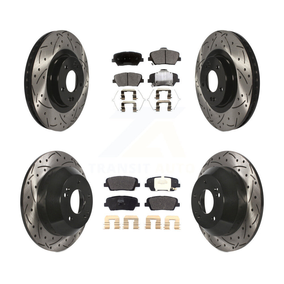 Front Rear Coated Drilled Slotted Disc Brake Rotors And Semi-Metallic Pads Kit For Kia Sorento Hyundai Santa Fe Sport KDF-100585
