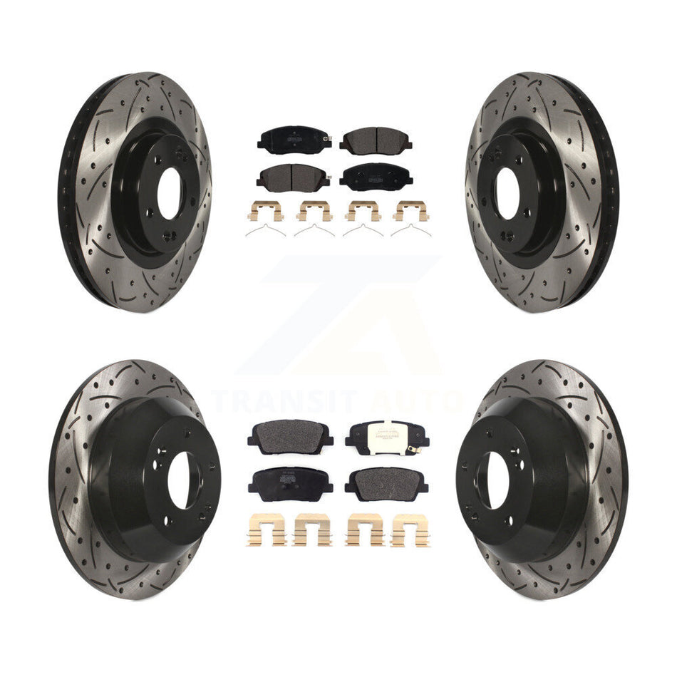 Front Rear Coated Drilled Slotted Disc Brake Rotors And Semi-Metallic Pads Kit For Hyundai Santa Fe XL KDF-100586