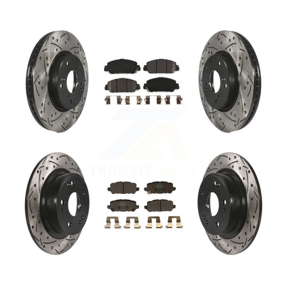 Front Rear Coated Drilled Slotted Disc Brake Rotors And Semi-Metallic Pads Kit For 2016-2022 Honda HR-V KDF-100588