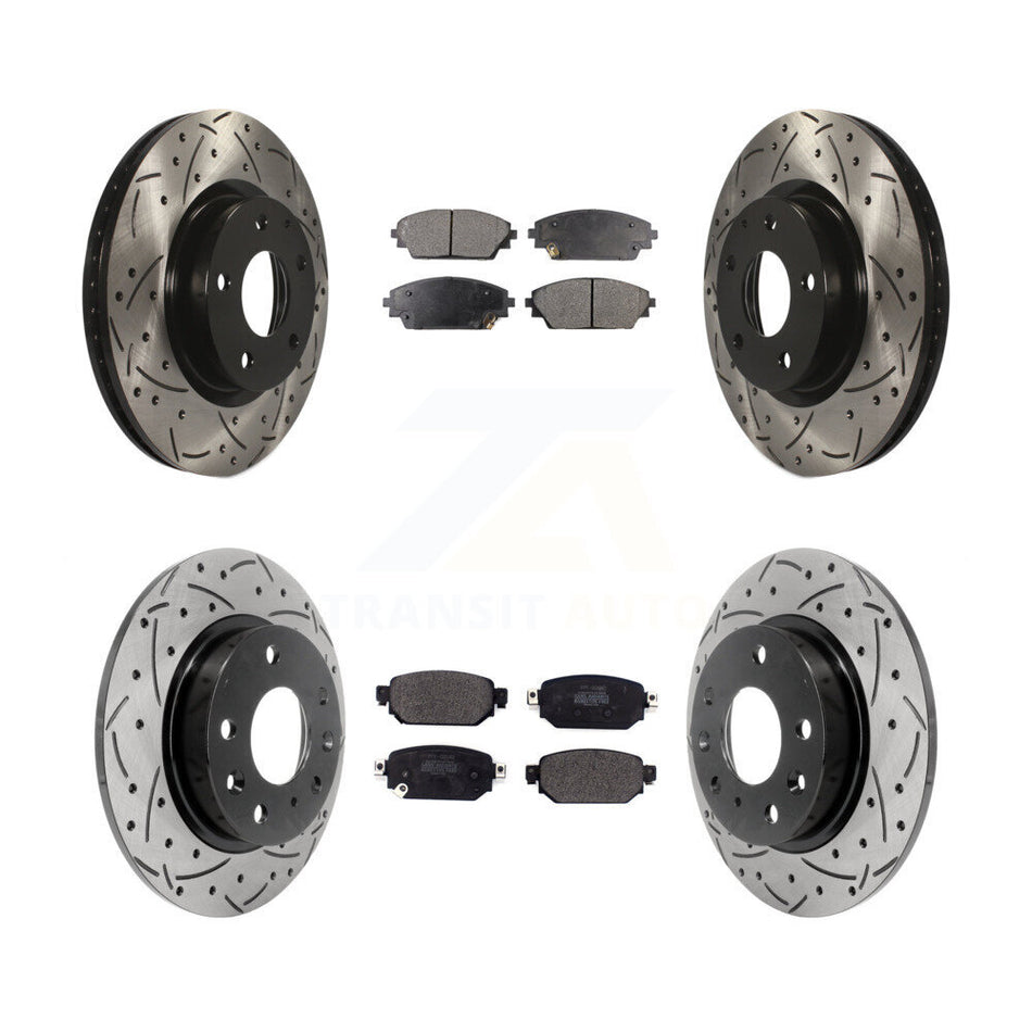 Front Rear Coated Drilled Slotted Disc Brake Rotors And Semi-Metallic Pads Kit For 2019-2021 Mazda CX-3 AWD KDF-100589